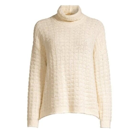 Eileen Fisher Organic Cotton Turtleneck Sweater Waffle Knit Size Cream Pullover - Picture 4 of 16